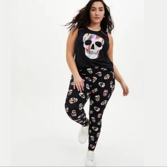 torrid Black Camo Skull Goth Moisture Wicking Active Leggings - Picture 1 of 9